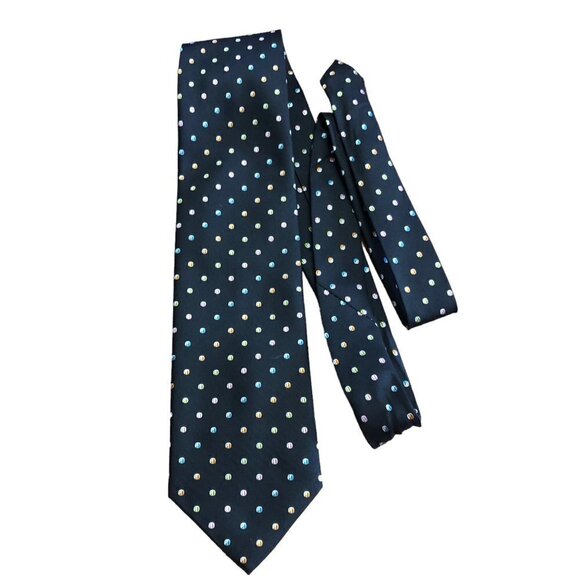 Hugo Boss Necktie 100% Silk Made in Italy Black with Multicolor Dots / Balls EUC - Picture 1 of 6